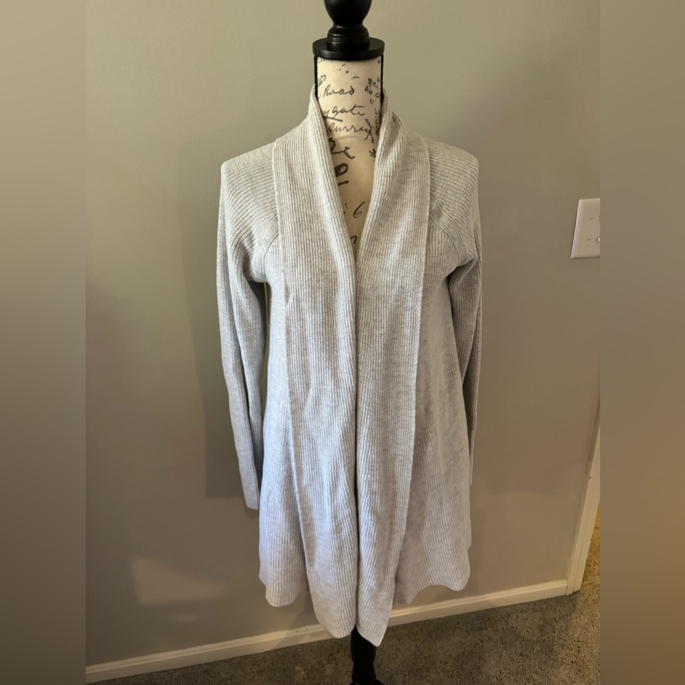 Athleta Light Gray Open-Front Ribbed Cardigan Sweater